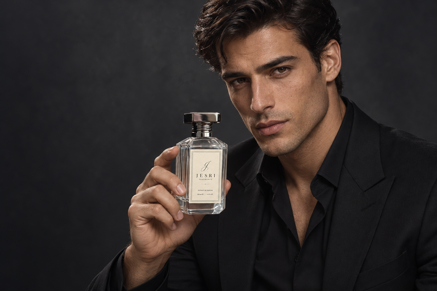 Male model holding the original JESRI bottle